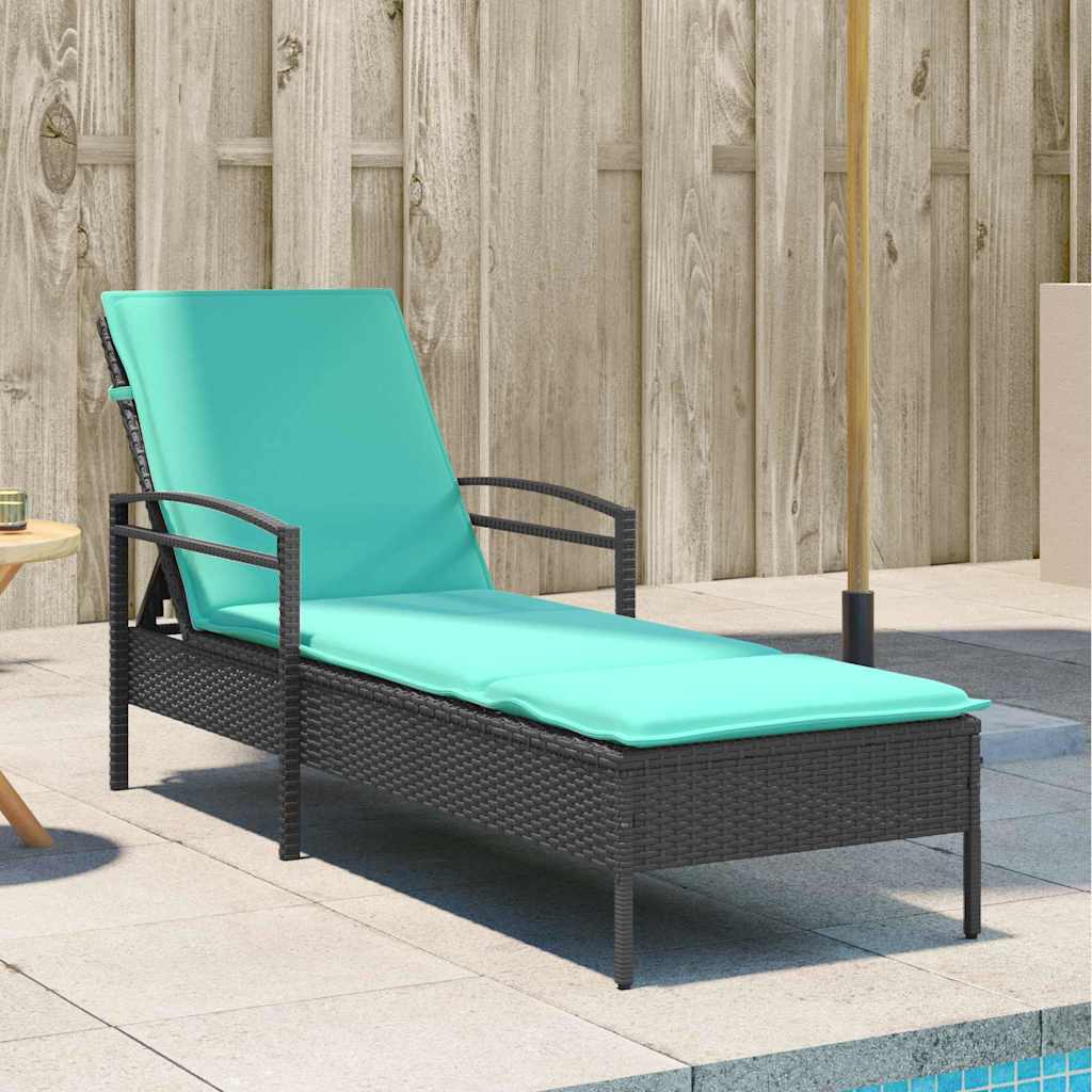 vidaXL Ξαπλώστρα με Μαξιλάρι Μαύρη 63x200x81 εκ. από Συνθετικό Ρατάν (μόνο για τις ΗΠΑ)