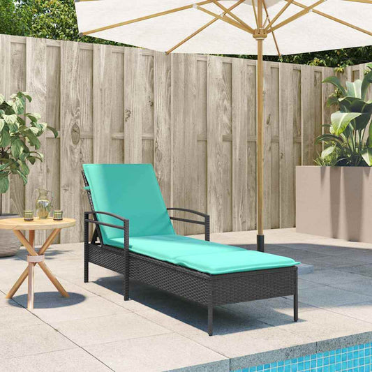 vidaXL Ξαπλώστρα με Μαξιλάρι Μαύρη 63x200x81 εκ. από Συνθετικό Ρατάν (μόνο για τις ΗΠΑ)