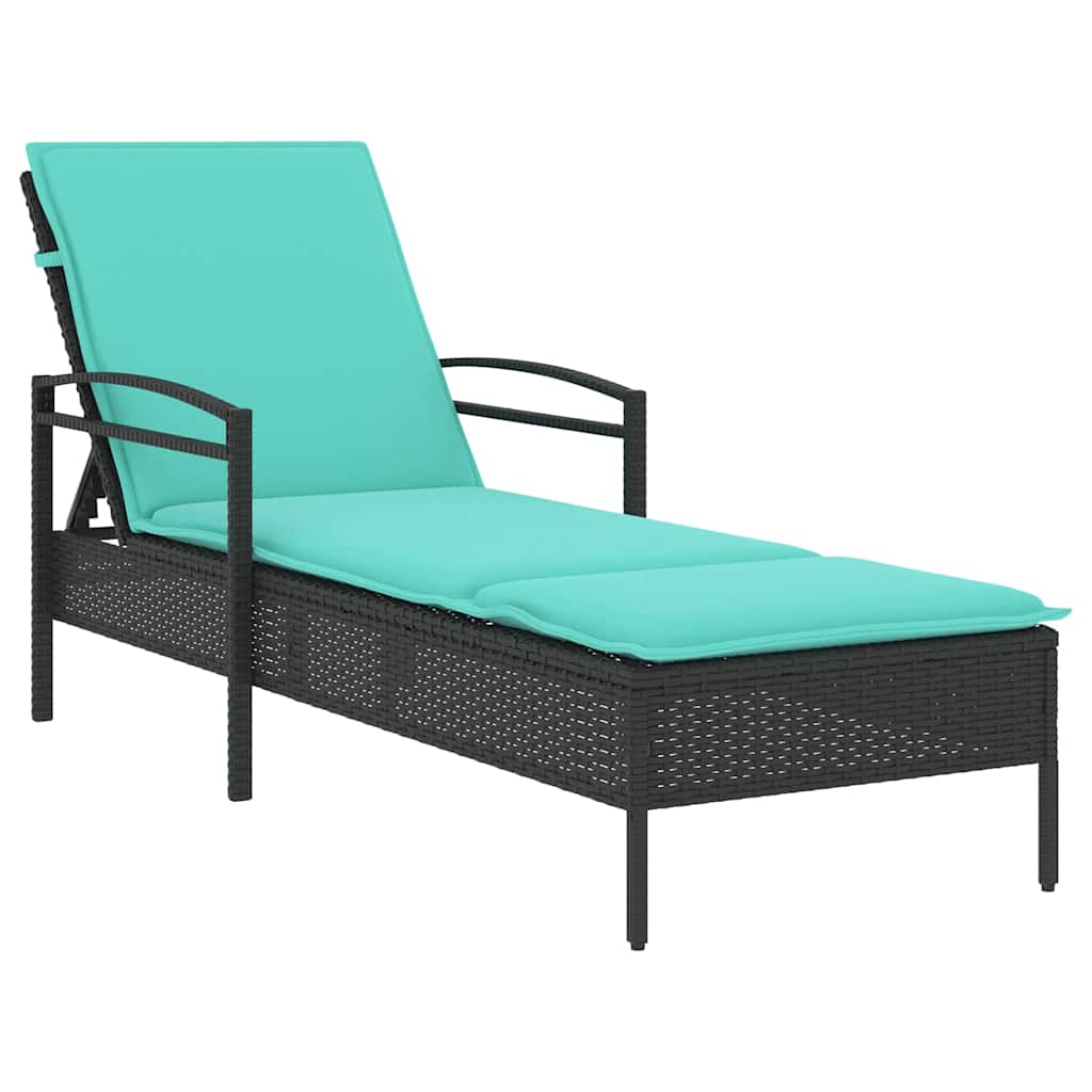 vidaXL Ξαπλώστρα με Μαξιλάρι Μαύρη 63x200x81 εκ. από Συνθετικό Ρατάν (μόνο για τις ΗΠΑ)