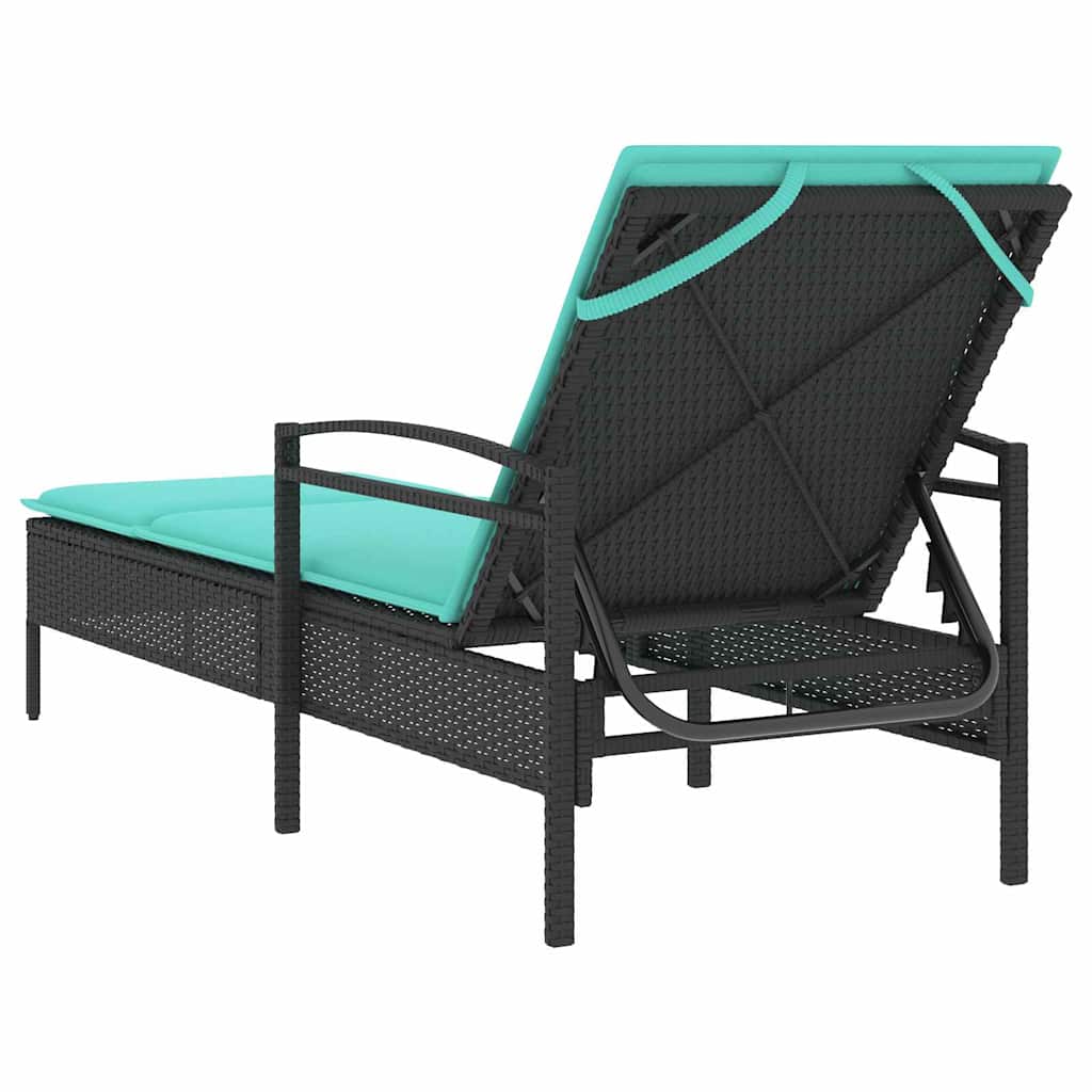 vidaXL Ξαπλώστρα με Μαξιλάρι Μαύρη 63x200x81 εκ. από Συνθετικό Ρατάν (μόνο για τις ΗΠΑ)