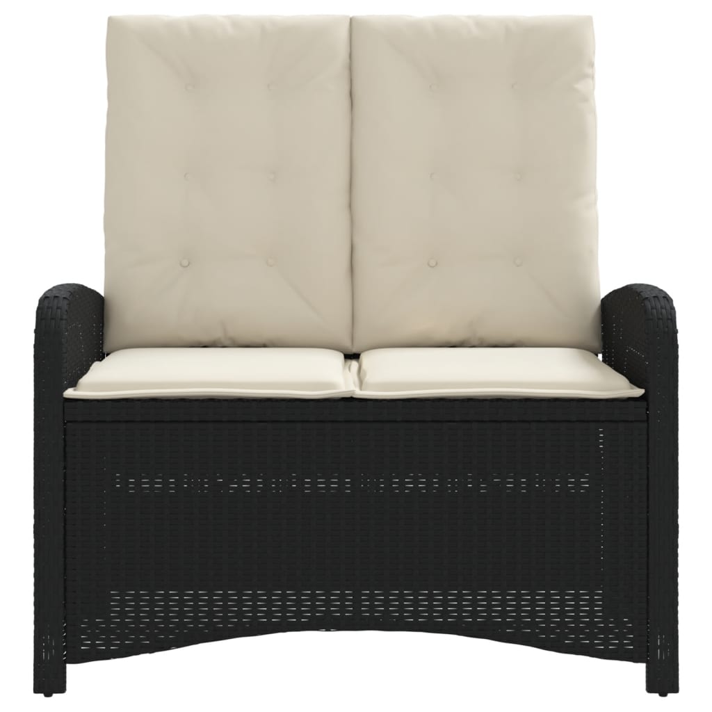 vidaXL Πάγκος Κήπου Ανακλινόμενος Μαύρος Συνθετικό Ρατάν με Μαξιλάρια