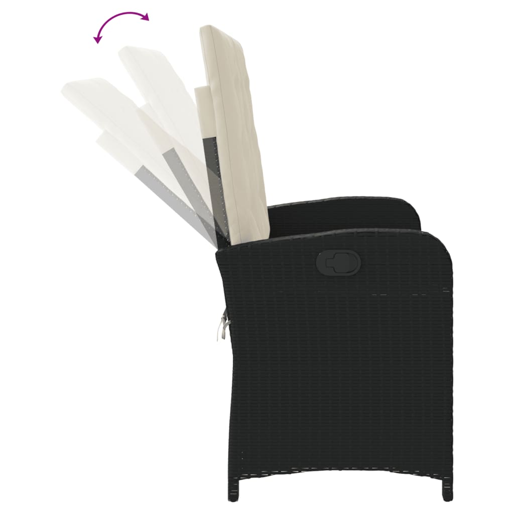 vidaXL Πάγκος Κήπου Ανακλινόμενος Μαύρος Συνθετικό Ρατάν με Μαξιλάρια