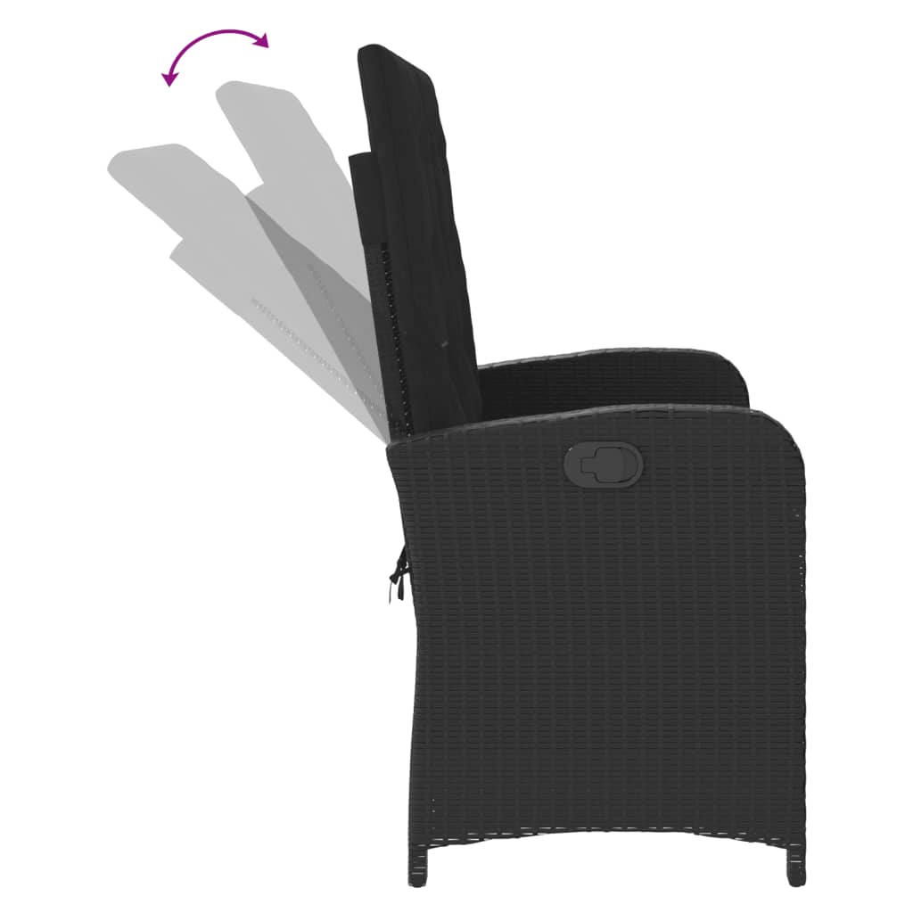 vidaXL Πάγκος Κήπου Ανακλινόμενος Μαύρος Συνθετικό Ρατάν με Μαξιλάρια