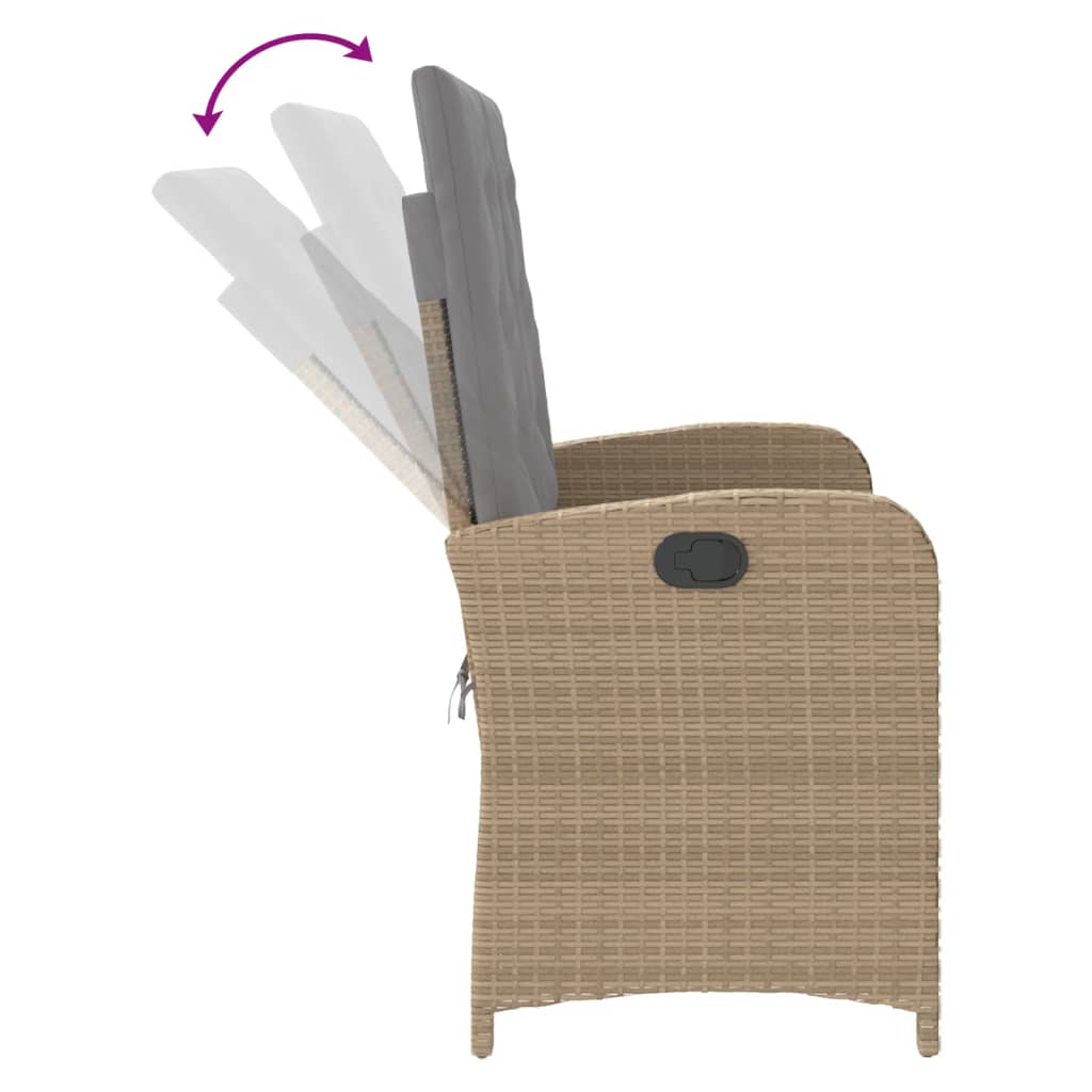 vidaXL Πάγκος Κήπου Ανακλινόμενος Μπεζ Συνθετικό Ρατάν με Μαξιλάρια