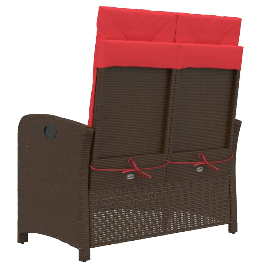 vidaXL Πάγκος Κήπου Ανακλινόμενος Καφέ Συνθετικό Ρατάν με Μαξιλάρια