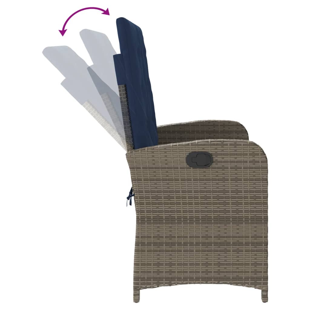 vidaXL Πάγκος Κήπου Ανακλινόμενος Γκρι Συνθετικό Ρατάν με Μαξιλάρια