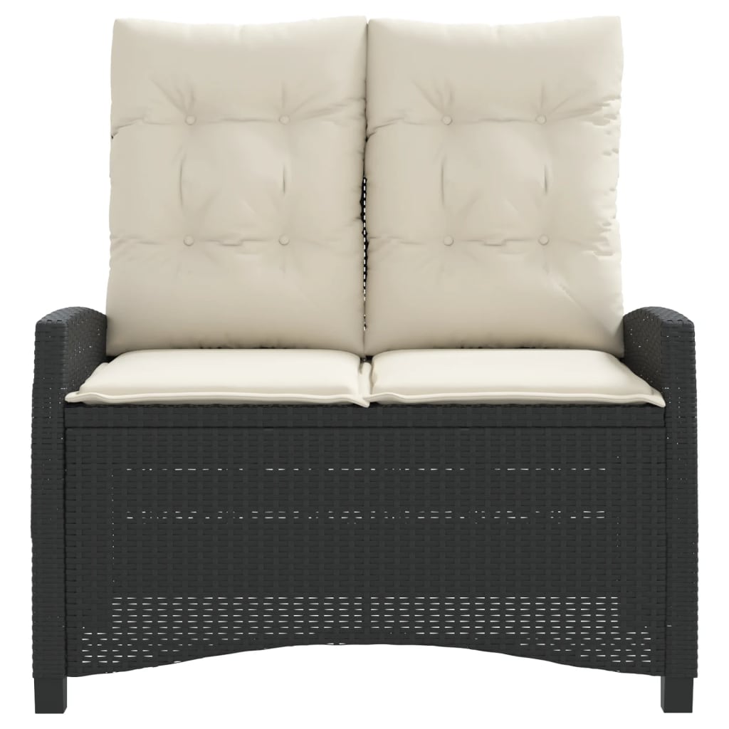 vidaXL Πάγκος Κήπου Ανακλινόμενος Μαύρος Συνθετικό Ρατάν με Μαξιλάρια