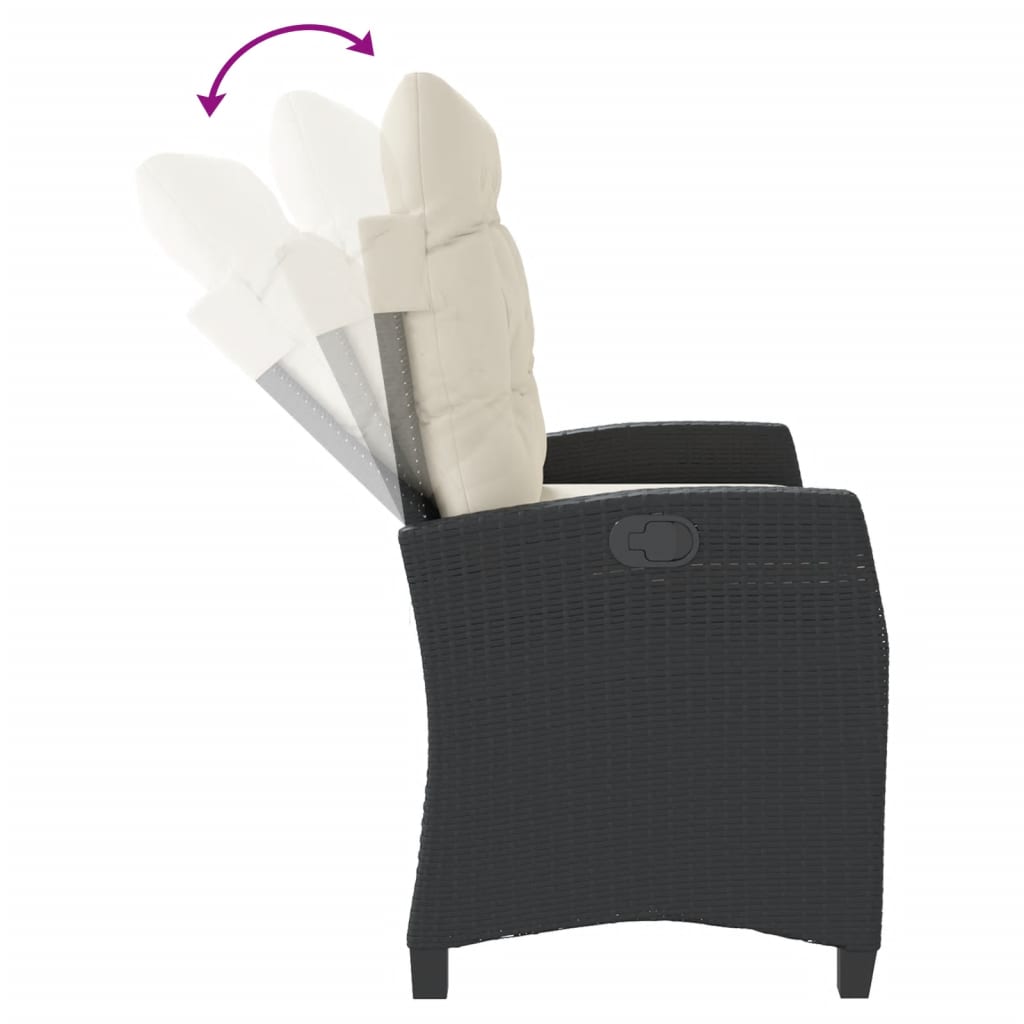 vidaXL Πάγκος Κήπου Ανακλινόμενος Μαύρος Συνθετικό Ρατάν με Μαξιλάρια