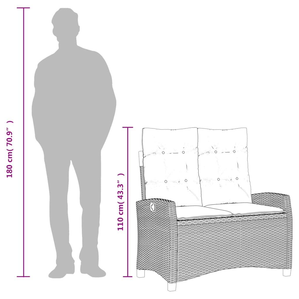 vidaXL Πάγκος Κήπου Ανακλινόμενος Μπεζ Συνθετικό Ρατάν με Μαξιλάρια