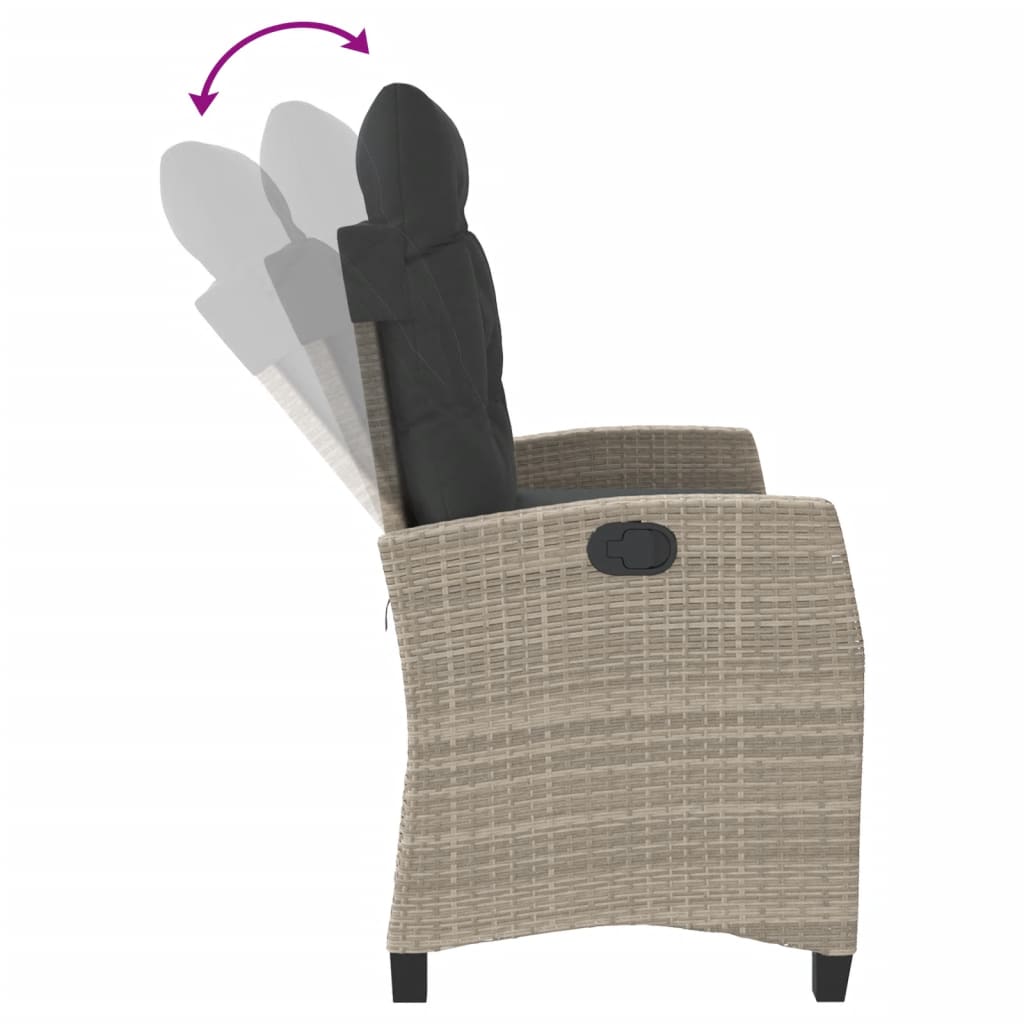 vidaXL Πάγκος Κήπου Ανακλινόμενος Αν. Γκρι Συνθετικό Ρατάν & Μαξιλάρια