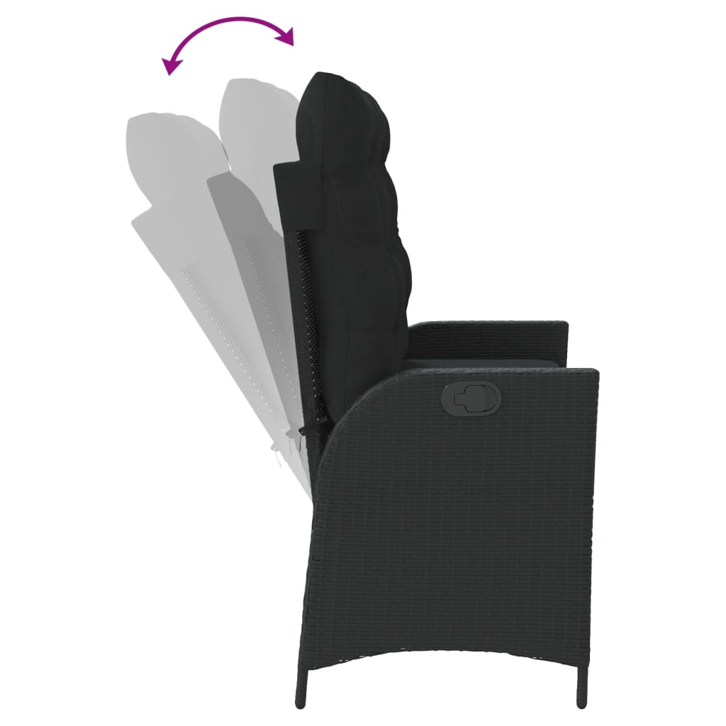 vidaXL Πάγκος Κήπου Ανακλινόμενος Μαύρος Συνθετικό Ρατάν με Μαξιλάρια