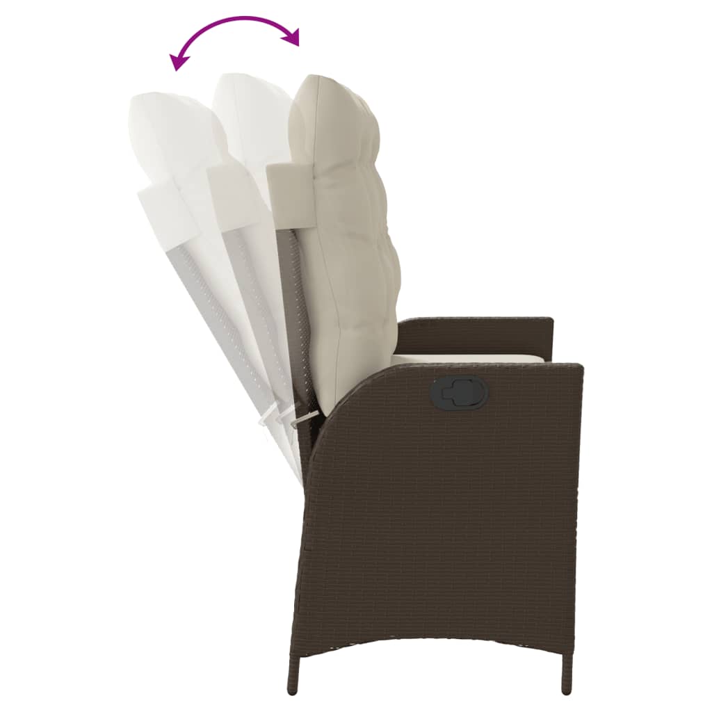 vidaXL Πάγκος Κήπου Ανακλινόμενος Καφέ Συνθετικό Ρατάν με Μαξιλάρια