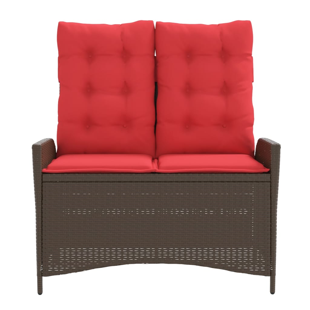 vidaXL Πάγκος Κήπου Ανακλινόμενος Καφέ Συνθετικό Ρατάν με Μαξιλάρια