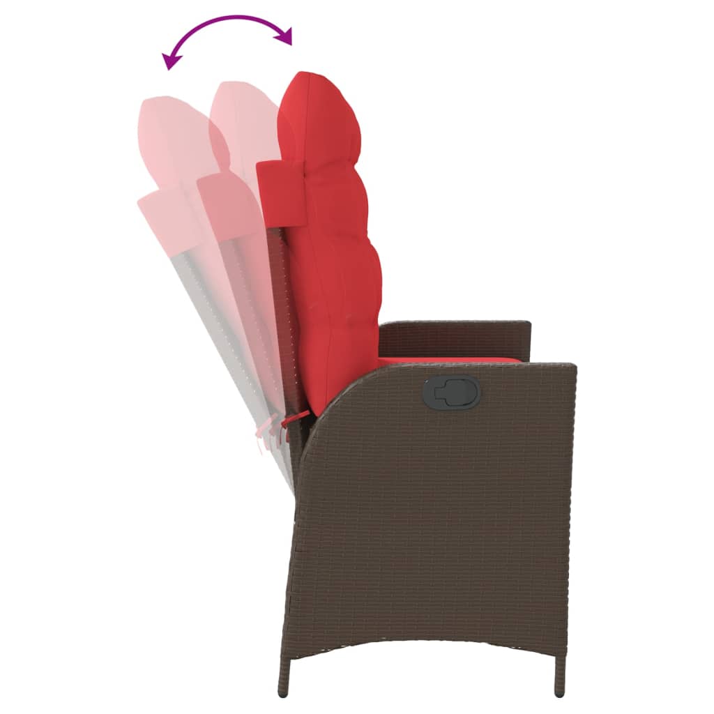 vidaXL Πάγκος Κήπου Ανακλινόμενος Καφέ Συνθετικό Ρατάν με Μαξιλάρια