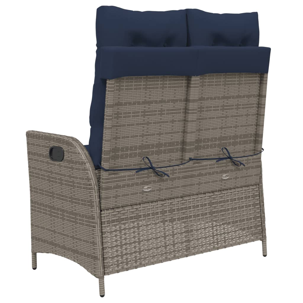 vidaXL Πάγκος Κήπου Ανακλινόμενος Γκρι Συνθετικό Ρατάν με Μαξιλάρια