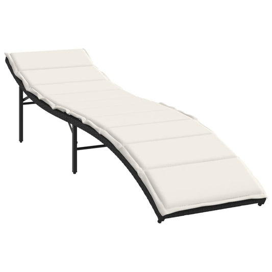 vidaXL Ξαπλώστρα Μαύρη 55x199x50 εκ. από Συνθετικό Ρατάν με Μαξιλάρι