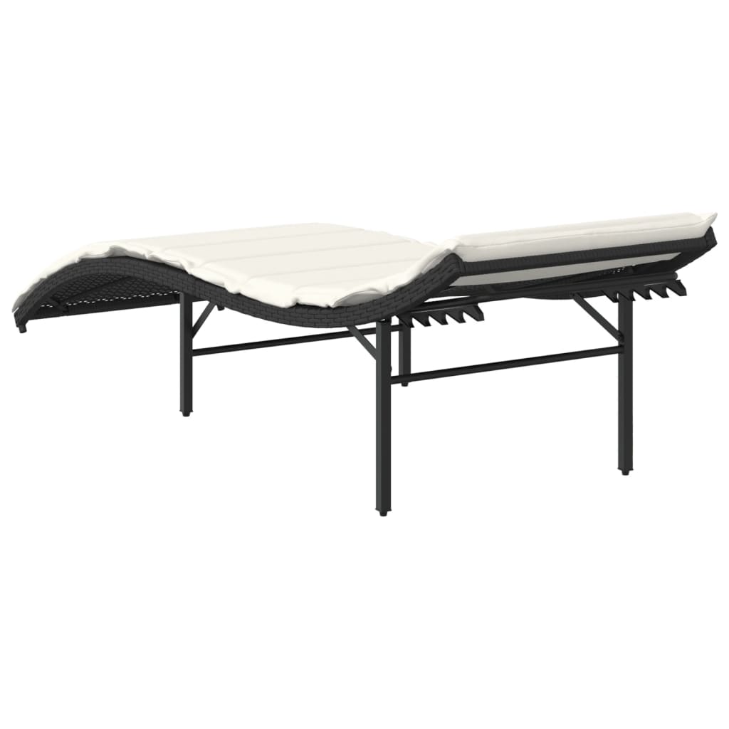 vidaXL Ξαπλώστρα Μαύρη 55x199x50 εκ. από Συνθετικό Ρατάν με Μαξιλάρι