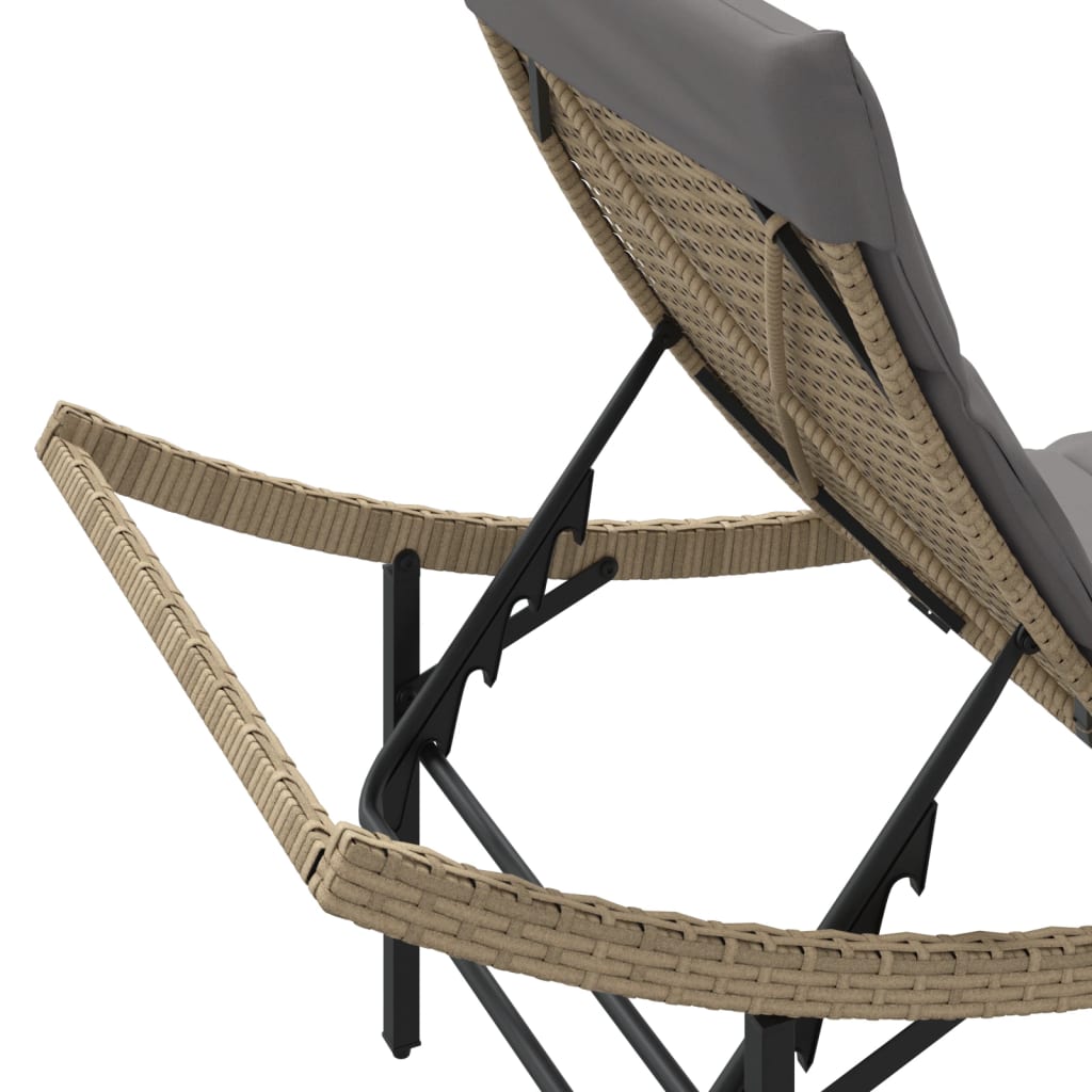 vidaXL Ξαπλώστρα Μπεζ 55x199x50 εκ. από Συνθετικό Ρατάν με Μαξιλάρι