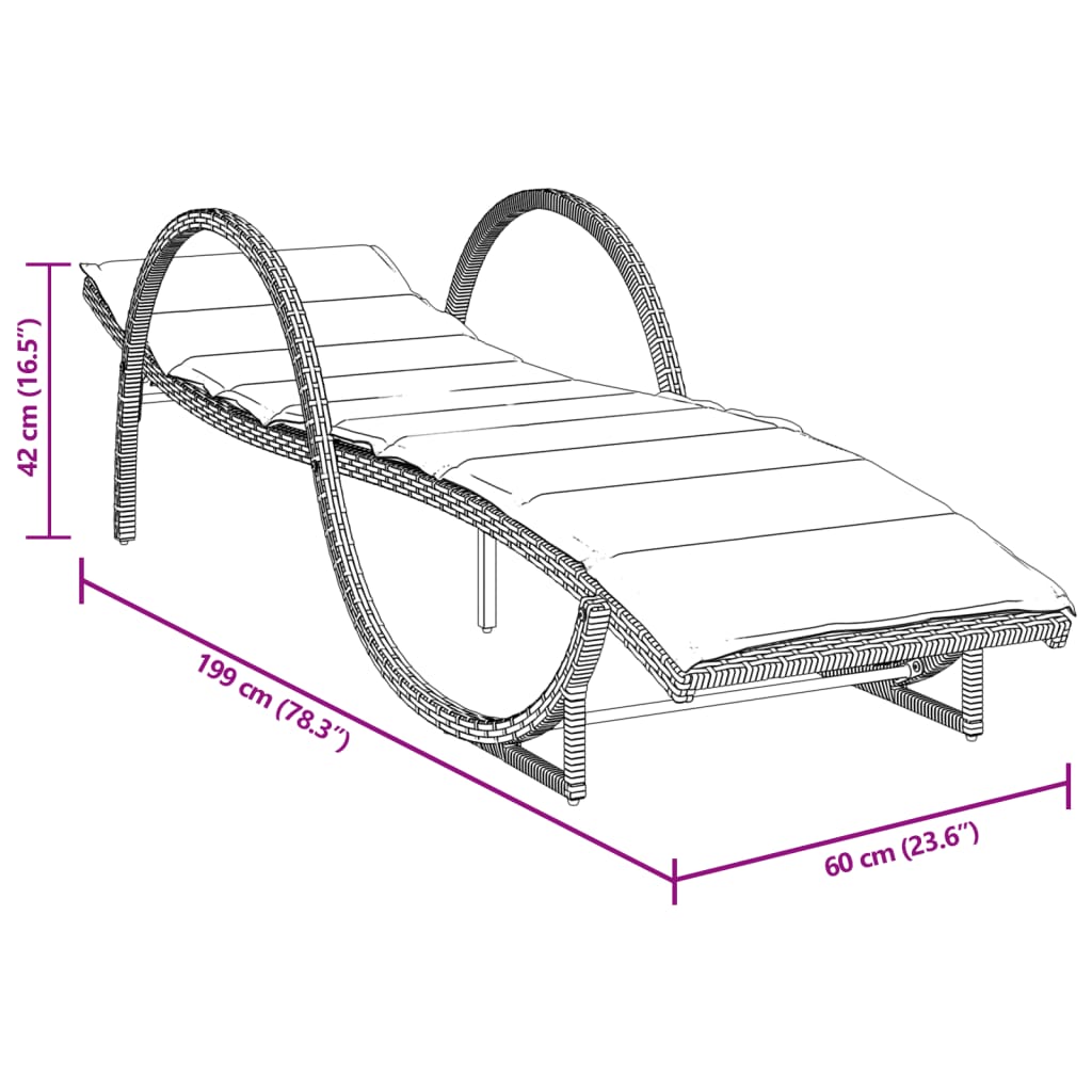 vidaXL Ξαπλώστρα Μαύρη 60x199x42 εκ. από Συνθετικό Ρατάν με Μαξιλάρι