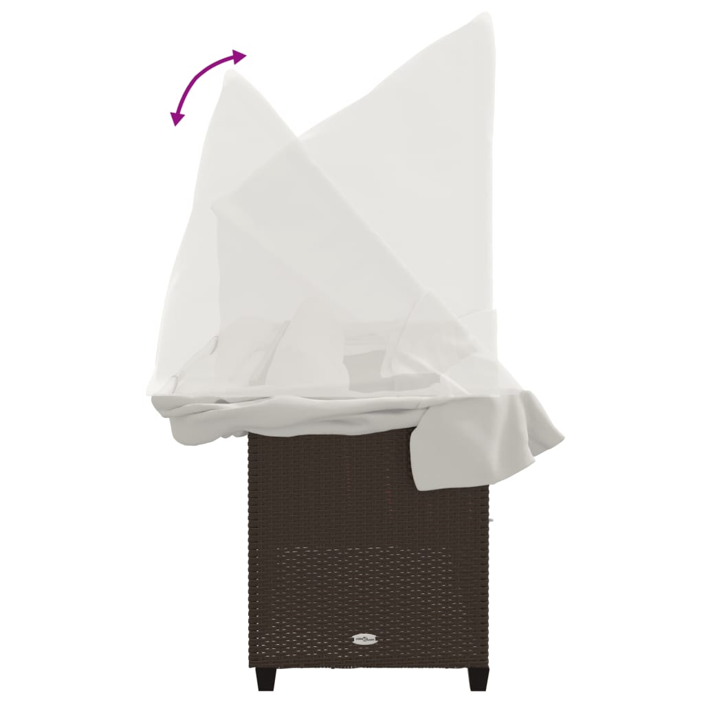 vidaXL Ξαπλώστρα Καφέ Συνθετικό Ρατάν με Σκίαστρο και Μαξιλάρια