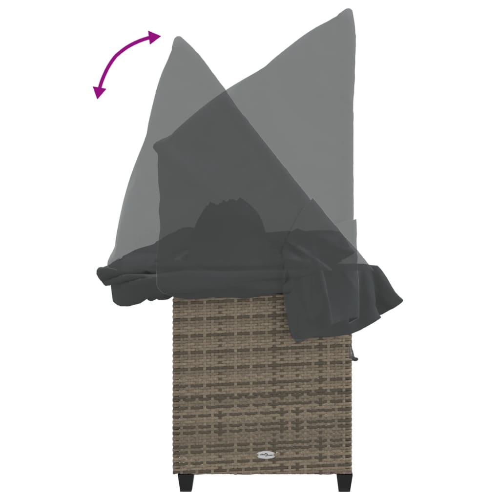 vidaXL Ξαπλώστρα Γκρι Συνθετικό Ρατάν με Σκίαστρο και Μαξιλάρια