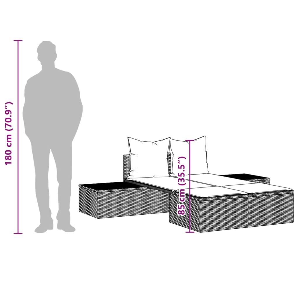 vidaXL Ξαπλώστρα Διπλή Ανοιχτό Γκρι από Συνθετικό Ρατάν με Μαξιλάρια