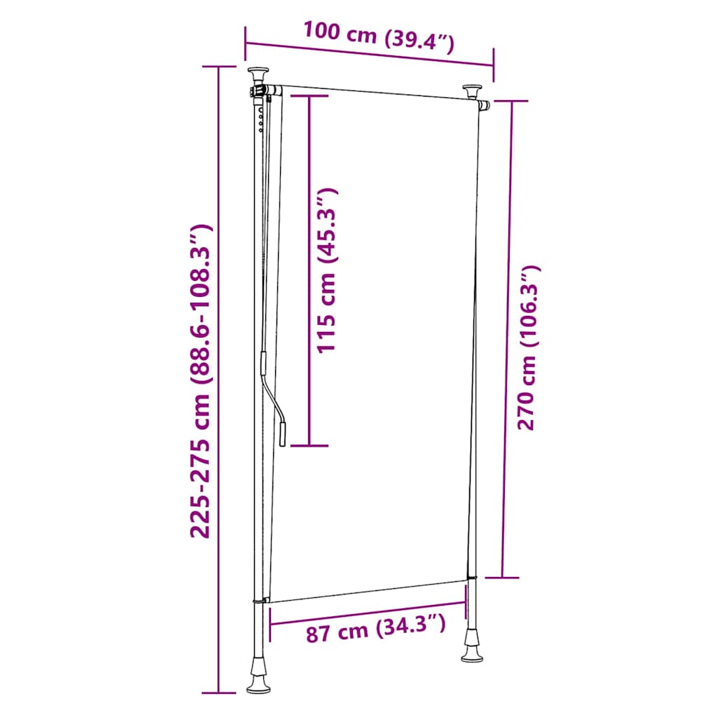 vidaXL Στόρι Ρόλερ Εξ. Χώρου Πορτοκαλί/Λευκό 100x270 εκ. Ύφασμα/Ατσάλι