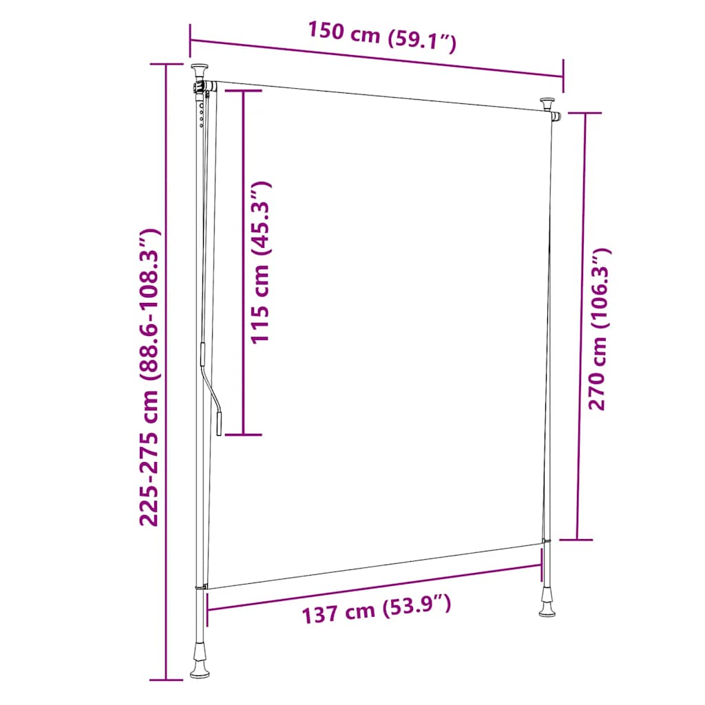 vidaXL Στόρι Ρόλερ Εξ. Χώρου Κίτρινο/Λευκό 150x270 εκ. Ύφασμα/Ατσάλι