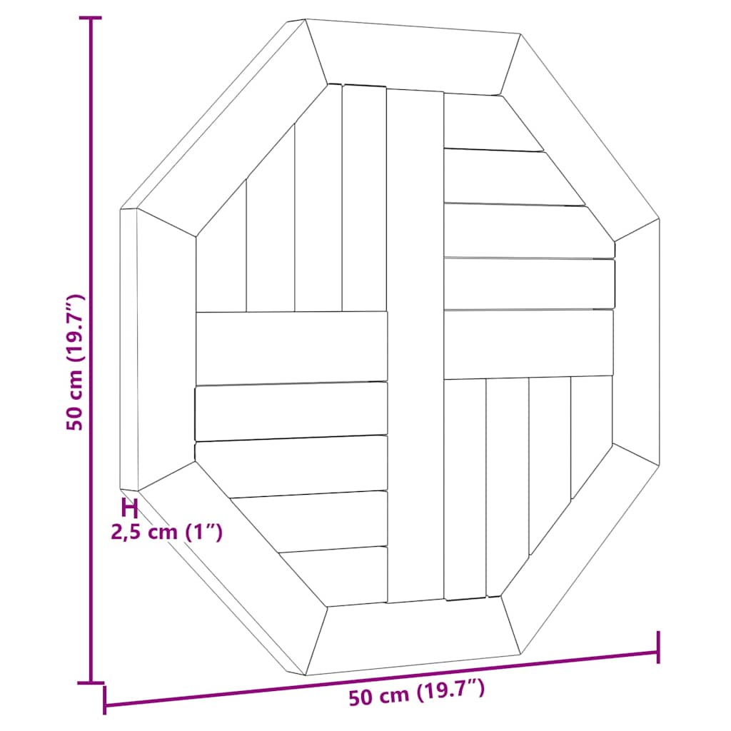 vidaXL Επιφάνεια Τραπεζιού Οκτάγωνη 50x50x2,5 εκ. Μασίφ Ξύλο Teak