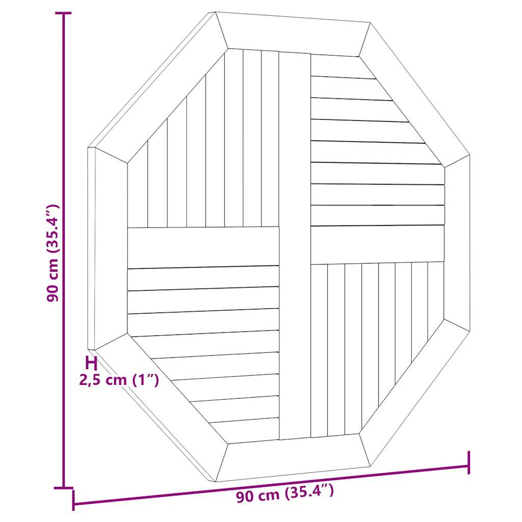 vidaXL Επιφάνεια Τραπεζιού Οκτάγωνη 90x90x2,5 εκ. Μασίφ Ξύλο Teak