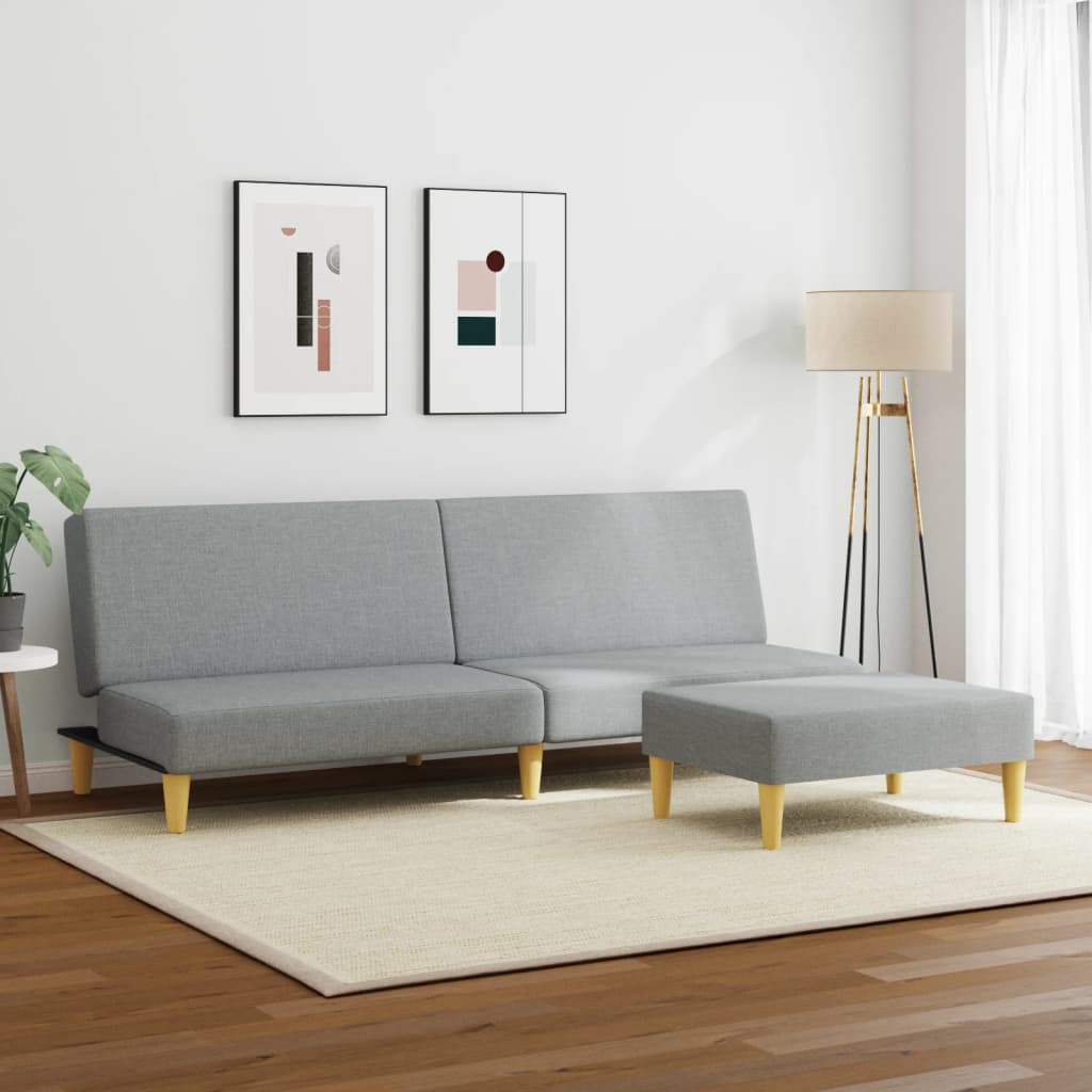 vidaXL Καναπές Κρεβάτι Διθέσιος με Υποπόδιο Ανοιχτό Γκρι Υφασμάτινος