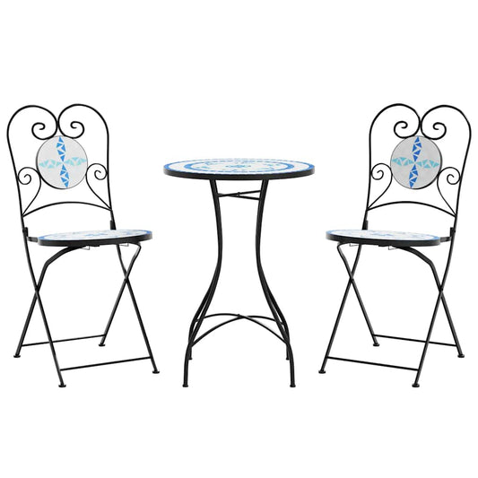 vidaXL Σετ Bistro «Μωσαϊκό» Μπλε/Λευκό Σίδηρος και Κεραμικό