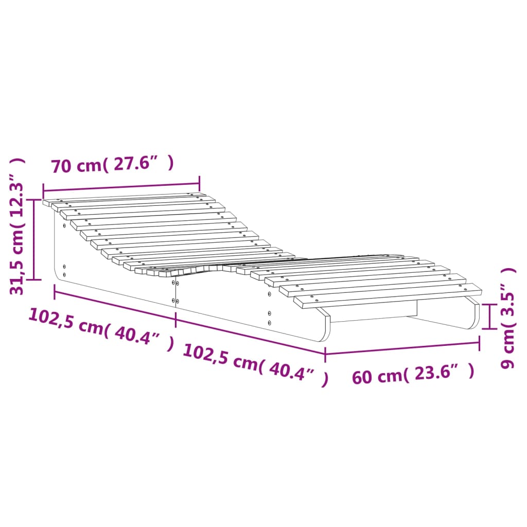 vidaXL Ξαπλώστρα Λευκό 205x70x31,5 εκ. από Μασίφ Ξύλο Πεύκου