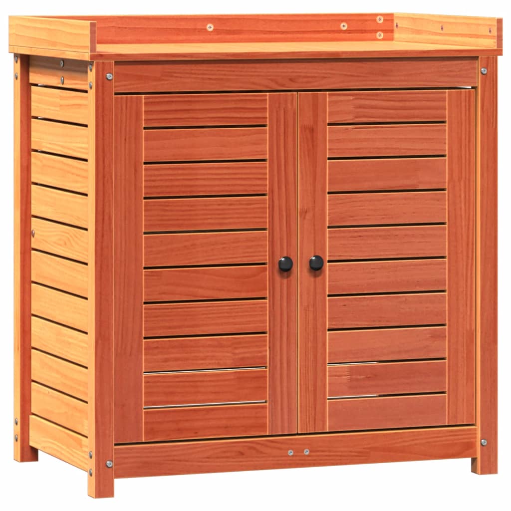 vidaXL Τραπέζι Κηπουρικής με Ράφια Καφέ 82,5x50x86,5 εκ. Μασίφ Πεύκο