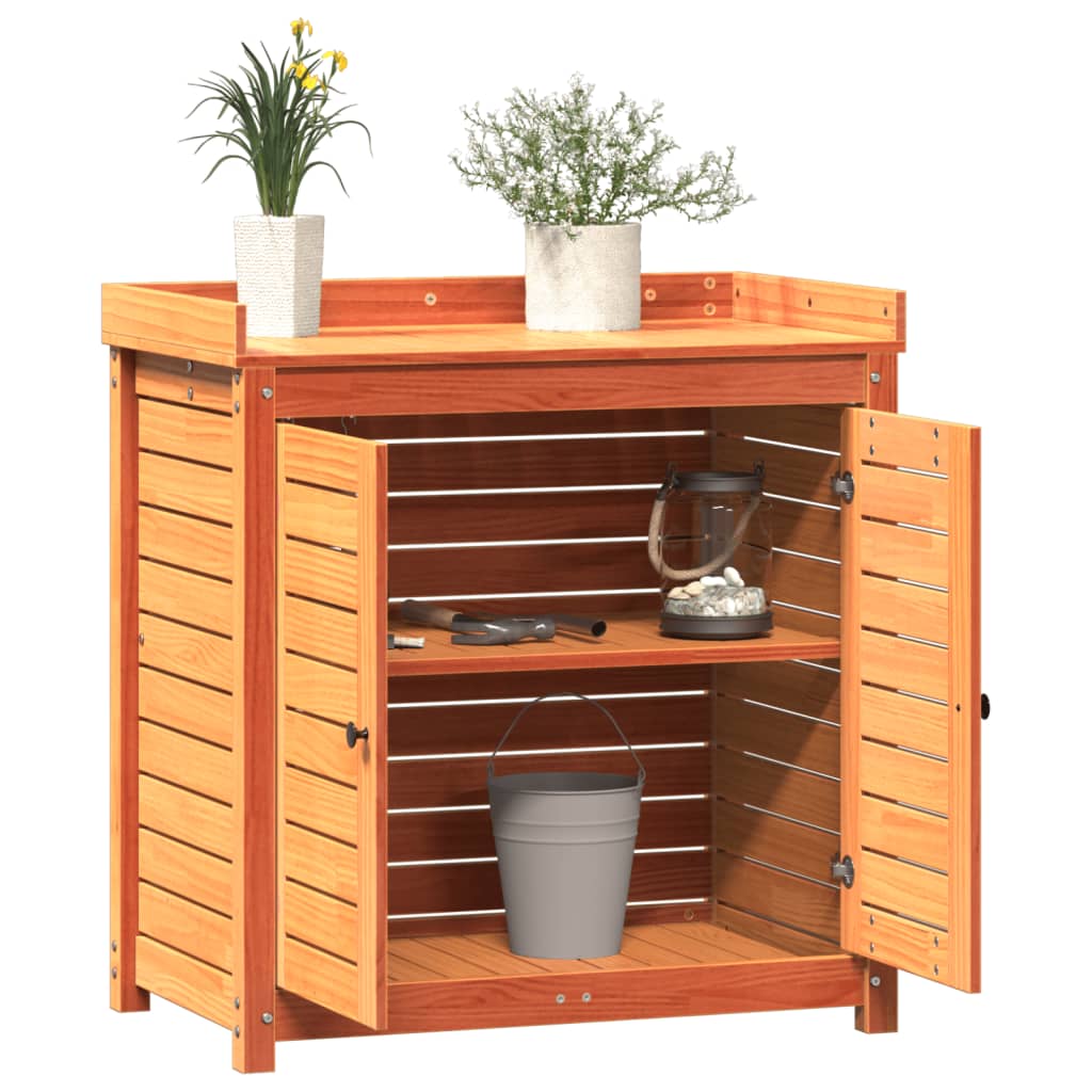 vidaXL Τραπέζι Κηπουρικής με Ράφια Καφέ 82,5x50x86,5 εκ. Μασίφ Πεύκο