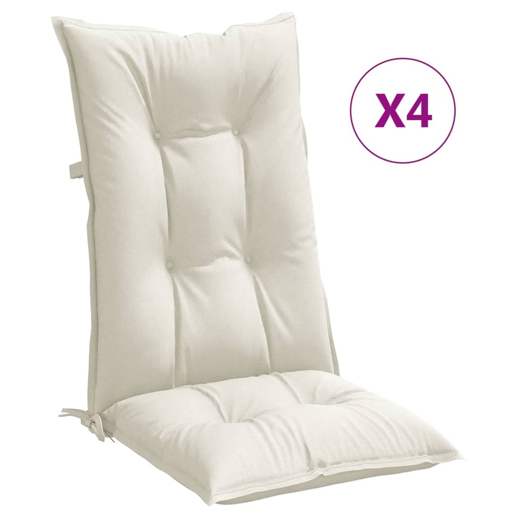 vidaXL Μαξιλάρια Καρέκλας με Πλάτη 4 τεμ. Κρεμ 120x50x7 εκ. Ύφασμα