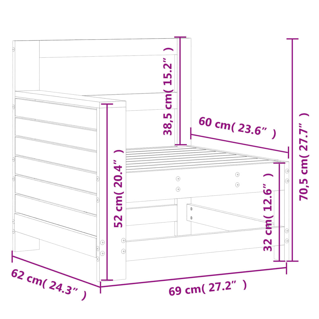 vidaXL Καναπές Κήπου με Μπράτσα 69x62x70,5 εκ. Μασίφ Ξύλο Πεύκου
