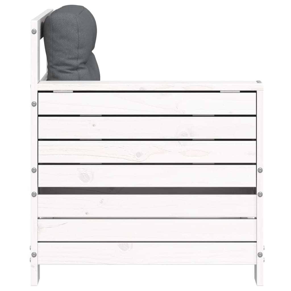 vidaXL Καναπές Κήπου με Μπράτσα Λευκό Μασίφ Ξύλο Πεύκου με Μαξιλάρι