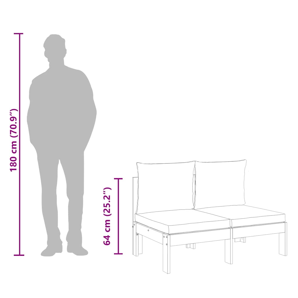 vidaXL Καναπές Κήπου Χωρίς Μπράτσα Διθέσιος Μασίφ Ακακία + Μαξιλάρια