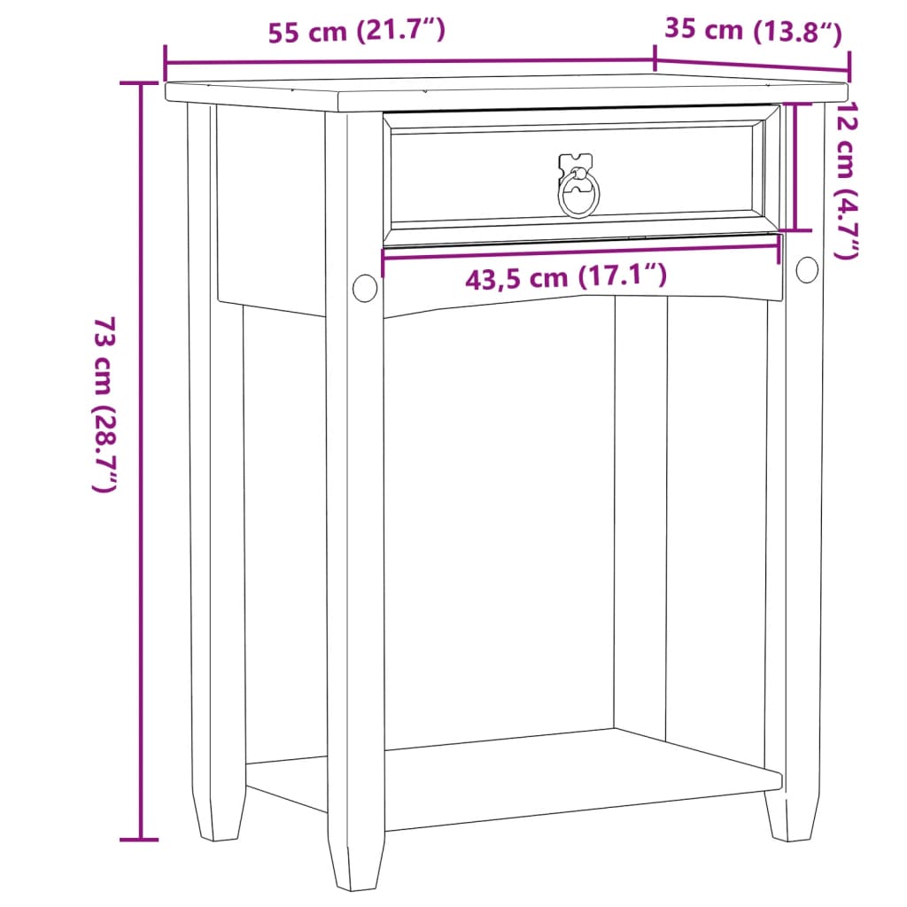 vidaXL Τραπέζι Κονσόλα Corona 55x35x73 εκ. από Μασίφ Ξύλο Πεύκου