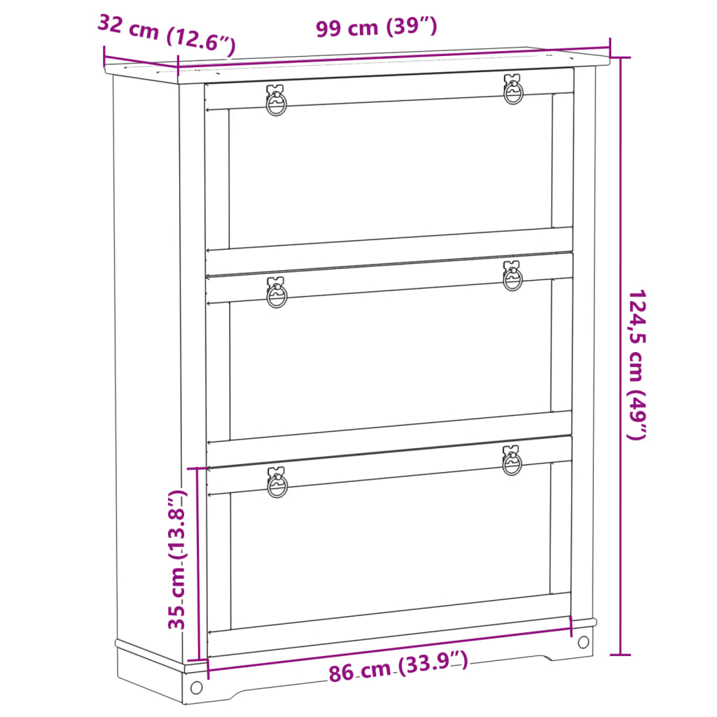 vidaXL Παπουτσοθήκη Corona 99x32x124,5 εκ. από Μασίφ Ξύλο Πεύκου