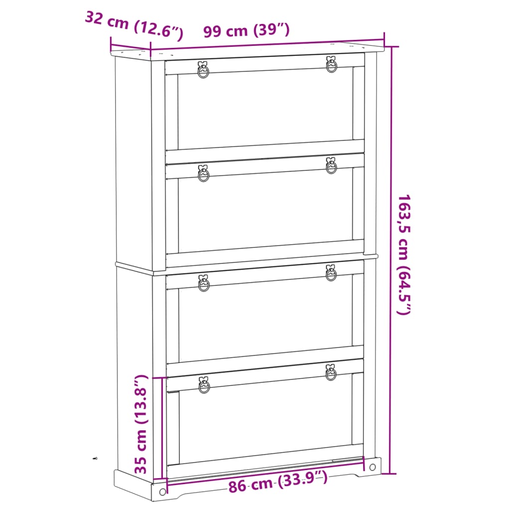 vidaXL Παπουτσοθήκη Corona 99x32x163,5 εκ. από Μασίφ Ξύλο Πεύκου