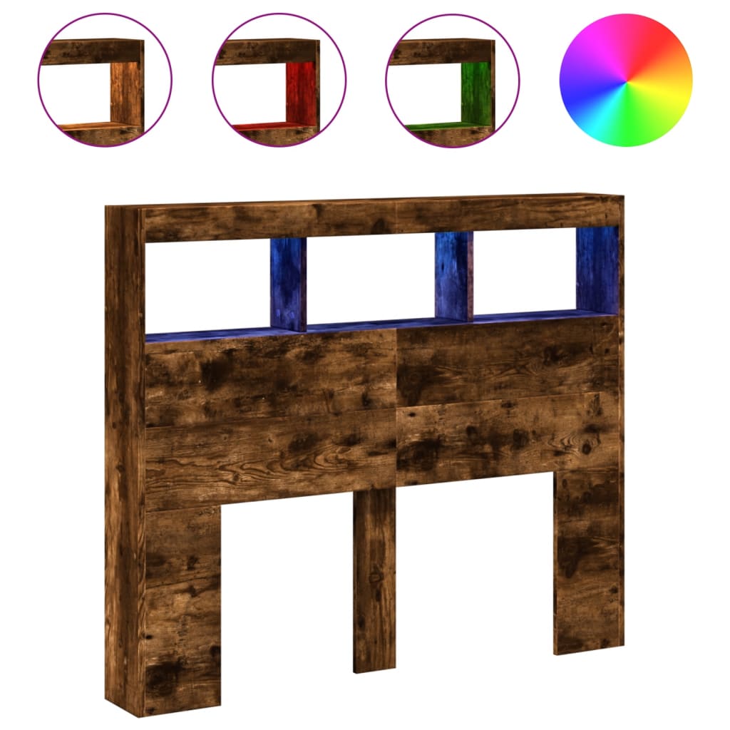 vidaXL Κεφαλάρι με Αποθηκ. Χώρο & LED Καπνιστή Δρυς 120x17x102 εκ.