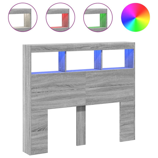 vidaXL Κεφαλάρι με Αποθηκ. Χώρο & LED Γκρι Sonoma 120x17x102 εκ.