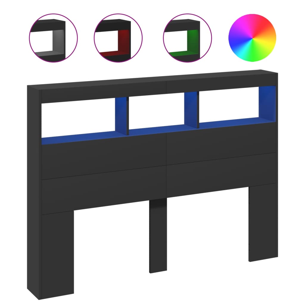 vidaXL Κεφαλάρι με Αποθηκευτικό Χώρο και LED Μαύρο 140 x 17 x 102 εκ.
