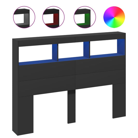 vidaXL Κεφαλάρι με Αποθηκευτικό Χώρο και LED Μαύρο 140 x 17 x 102 εκ.