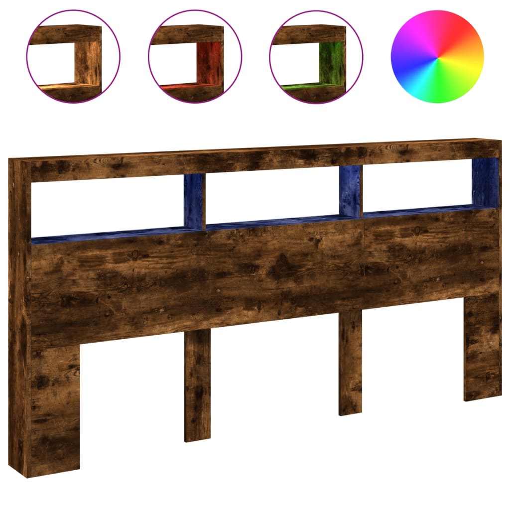 vidaXL Κεφαλάρι με Αποθηκ. Χώρο & LED Καπνιστή Δρυς 200x17x102 εκ.