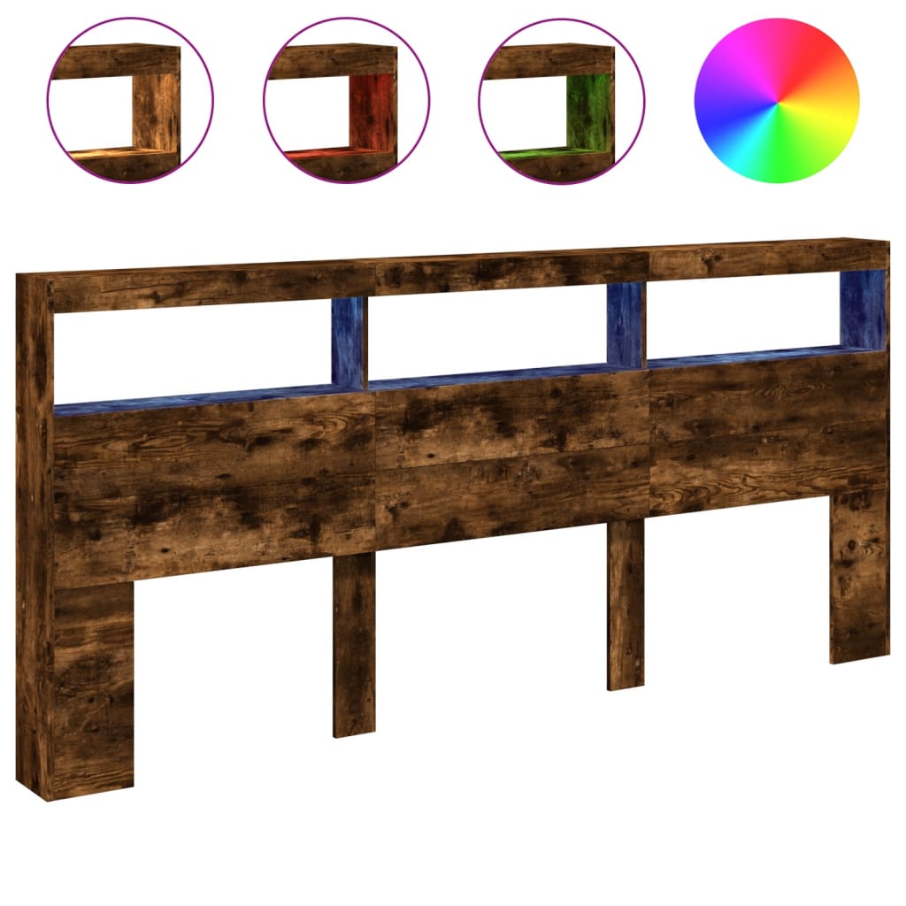 vidaXL Κεφαλάρι με Αποθηκευτικό Χώρο & LED Καπνιστή Δρυς 220x17x102εκ.