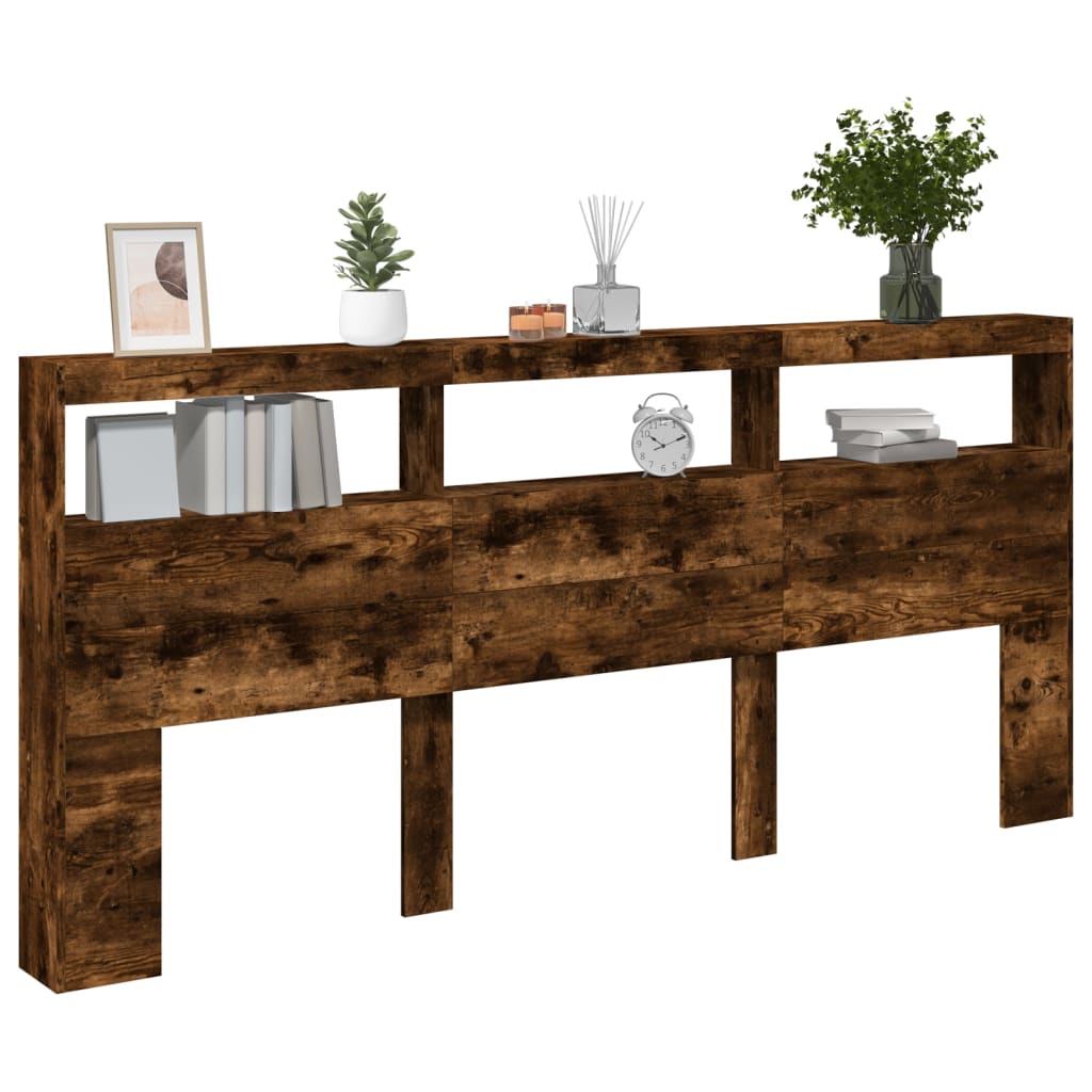 vidaXL Κεφαλάρι με Αποθηκευτικό Χώρο & LED Καπνιστή Δρυς 220x17x102εκ.