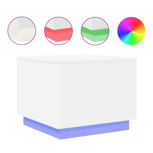 vidaXL Τραπεζάκι Σαλονιού με LED Λευκό 50 x 50 x 40 εκ.